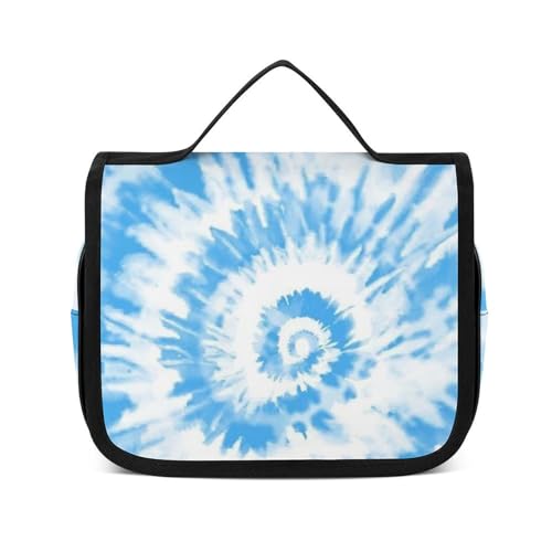 Reise-Kulturbeutel, tragbare Make-up-Tasche, blau-weiße Batik-Kulturtasche für Damen und Herren, Blau Weiß Tie Dye, 22.5x18.5cm von CZZYH