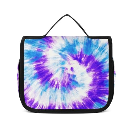 Reise-Kulturbeutel, tragbare Make-up-Tasche, bunte Batik-Kulturtasche für Männer und Frauen, Blau Lila Tie Dye, 22.5x18.5cm von CZZYH