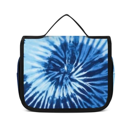 Reise-Kulturbeutel, tragbare Make-up-Tasche, bunte Batik-Kulturtasche für Männer und Frauen, Blau Weiß Tie Dye, 22.5x18.5cm von CZZYH