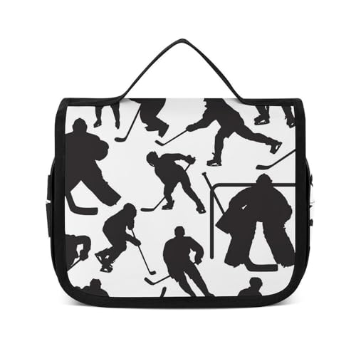 Reise-Kulturbeutel, tragbare Make-up-Tasche, bunte Blumen, Friedens-Kulturbeutel für Damen und Herren, Cartoon-Eishockey, 22.5x18.5cm von CZZYH