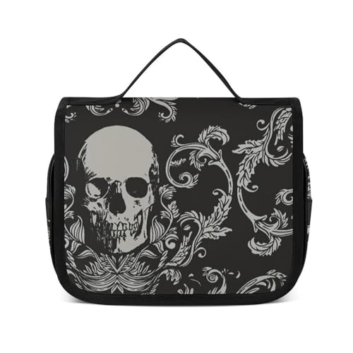 Reise-Kulturbeutel, tragbare Make-up-Tasche, gruselige Menge, Nacht-Kulturbeutel für Männer und Frauen, Grauer Totenkopf, 22.5x18.5cm von CZZYH