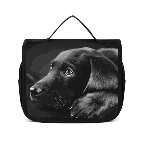 Reise-Kulturbeutel, tragbare Make-up-Tasche, liegender schwarzer Cartoon-Hund, Kulturbeutel für Männer und Frauen, Liegender schwarzer Cartoon-Hund, 22.5x18.5cm von CZZYH