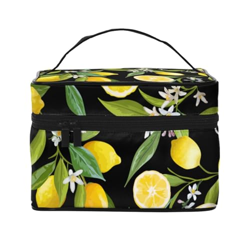 Reise-Make-up-Tasche, tragbare Kulturtasche, Kulturbeutel mit Krähenbaum-Schädel für Damen und Herren, Blume Blatt Zitrone 1, Einheitsgröße von CZZYH