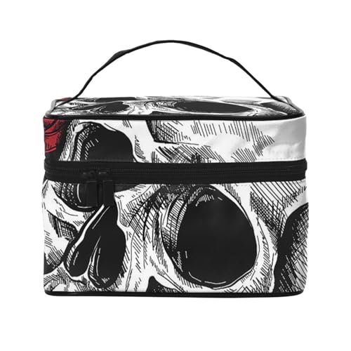 Reise-Make-up-Tasche, tragbare Kulturtasche, Weinrose, Totenkopf-Kulturbeutel für Damen und Herren, Wunderschöne Rose und Totenkopf, Einheitsgröße von CZZYH