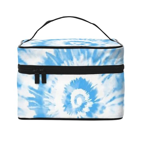 Reise-Make-up-Tasche, tragbare Kulturtasche, dunkelhellblau, Batik-Kulturbeutel für Damen und Herren, Blau Weiß Tie Dye1, Einheitsgröße von CZZYH