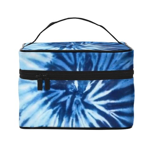 Reise-Make-up-Tasche, tragbare Kulturtasche, dunkelhellblau, Batik-Kulturbeutel für Damen und Herren, Blau Weiß Tie Dye2, Einheitsgröße von CZZYH