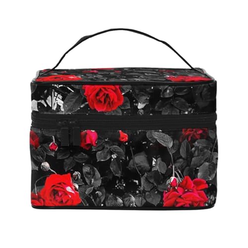 Reise-Make-up-Tasche, tragbare Kulturtasche, linearer Camouflage-Kulturbeutel für Damen und Herren, Dark Night Bright Rose, Einheitsgröße von CZZYH