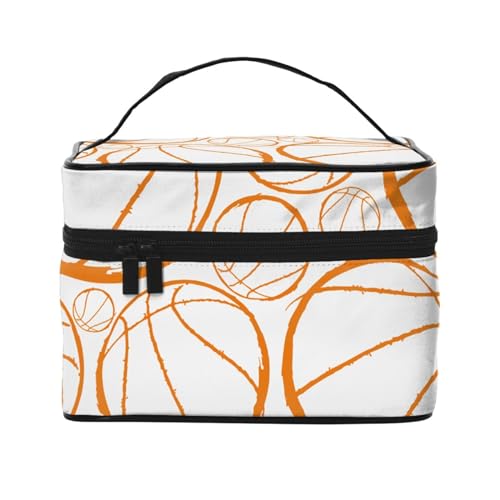 Reise-Make-up-Tasche, tragbare Kulturtasche, linearer Camouflage-Kulturbeutel für Damen und Herren, Orange Line Basketball, Einheitsgröße von CZZYH