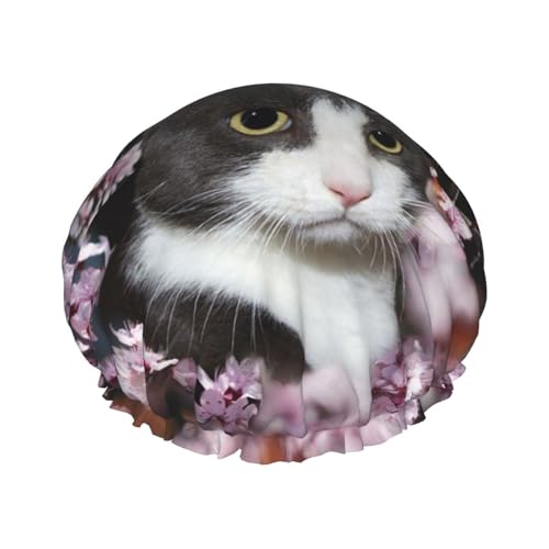 Wiederverwendbare Duschhaube, Blume Würdevolle Katze Duschhaube, Doppellagige wasserdichte Haarkappe für Frauen, Männer, Spas, Duschen, Salons von CZZYH