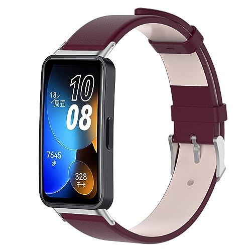 CZhkg Armband für Huawei Band 8 Strap, Sport Echtes Leder Ersatzband Uhrenarmband Echtes Leder band, Strap Armbänder Armbinde Wrist Strap Bracelet für Huawei Band 8 Watch Zubehör (Fuchsie) von CZhkg