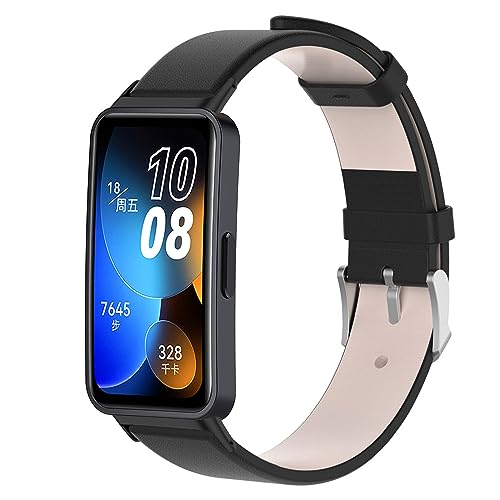 CZhkg Armband für Huawei Band 8 Strap, Sport Echtes Leder Ersatzband Uhrenarmband Echtes Leder band, Strap Armbänder Armbinde Wrist Strap Bracelet für Huawei Band 8 Watch Zubehör (Schwarz) von CZhkg