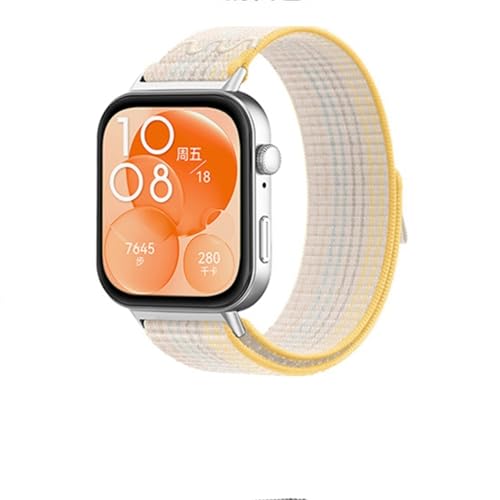 CZhkg Nylon Stricken Sportbänder für Huawei Watch Fit 4 Pro Strap, Leinwand Atmungsaktiv Uhrenarmbänder Armbänd Wristband Bands Ersatzarmbänd für Huawei Watch Fit 4 / Fit 3 (Beige gelb) von CZhkg