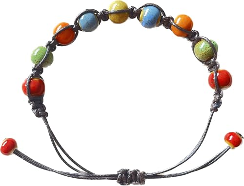 CaChnTyche Geflochtenes Seil-Perlenarmband für Damen, modisch, bunt, rund, Keramikperlen, Handkette, verstellbare Größe, Makramee-Armbänder, Indianer-Schmuck, niedliches Bohemian-Hippie-Zubehör für CaChnTyche Geflochtenes Seil-Perlenarmband für Damen, modisch, bunt, rund, Keramikperlen, Handkette, verstellbare Größe, Makramee-Armbänder, Indianer-Schmuck, niedliches Bohemian-Hippie-Zubehör für von CaChnTyche