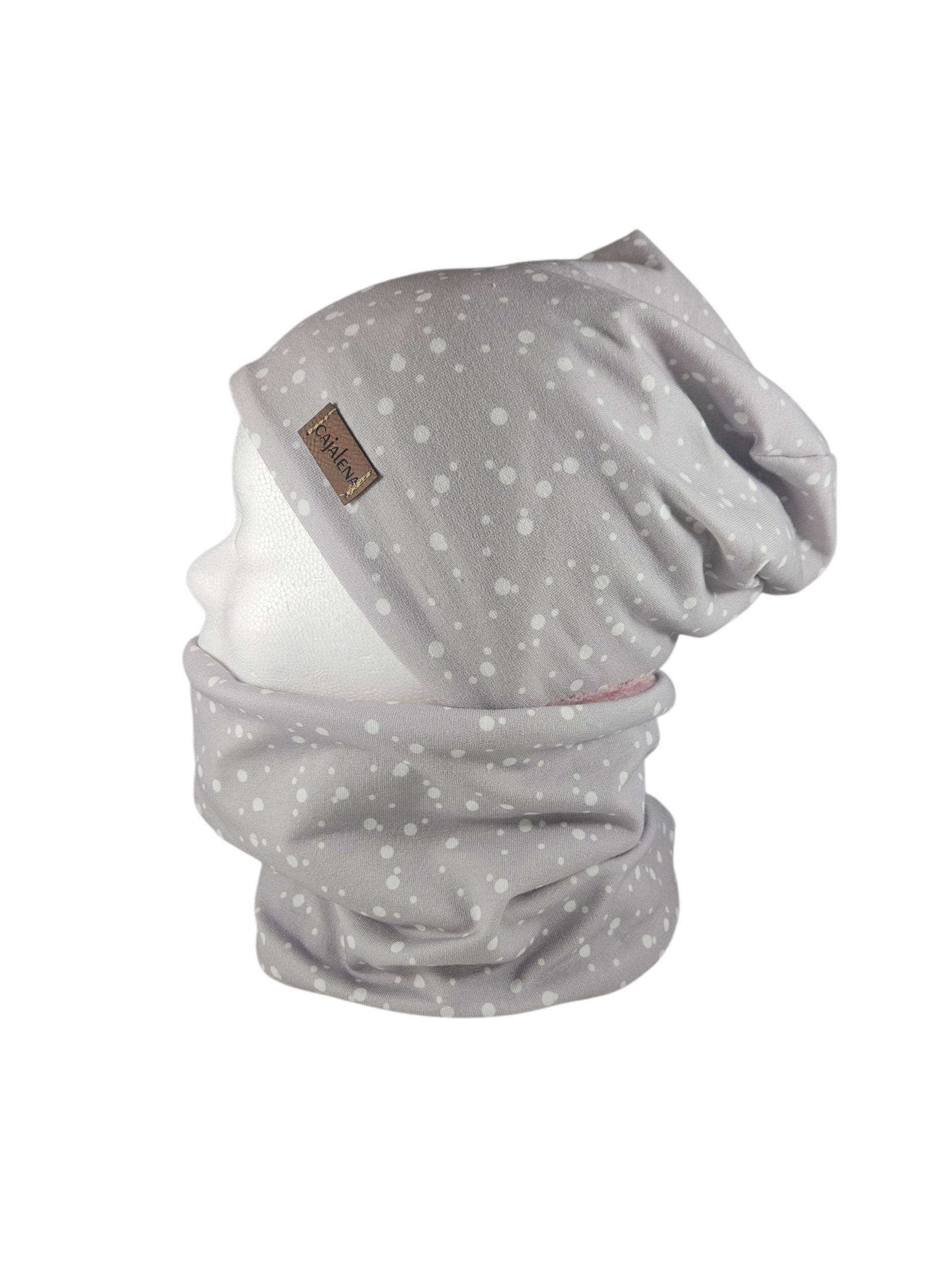 Dots Grau, Set Beanie Mit Passenden Loopschal Oder Einzeln, Übergangszeit Winter, Set Solo, Geschenke Für Weihnachten, Herbst von CaJaLenaDesign