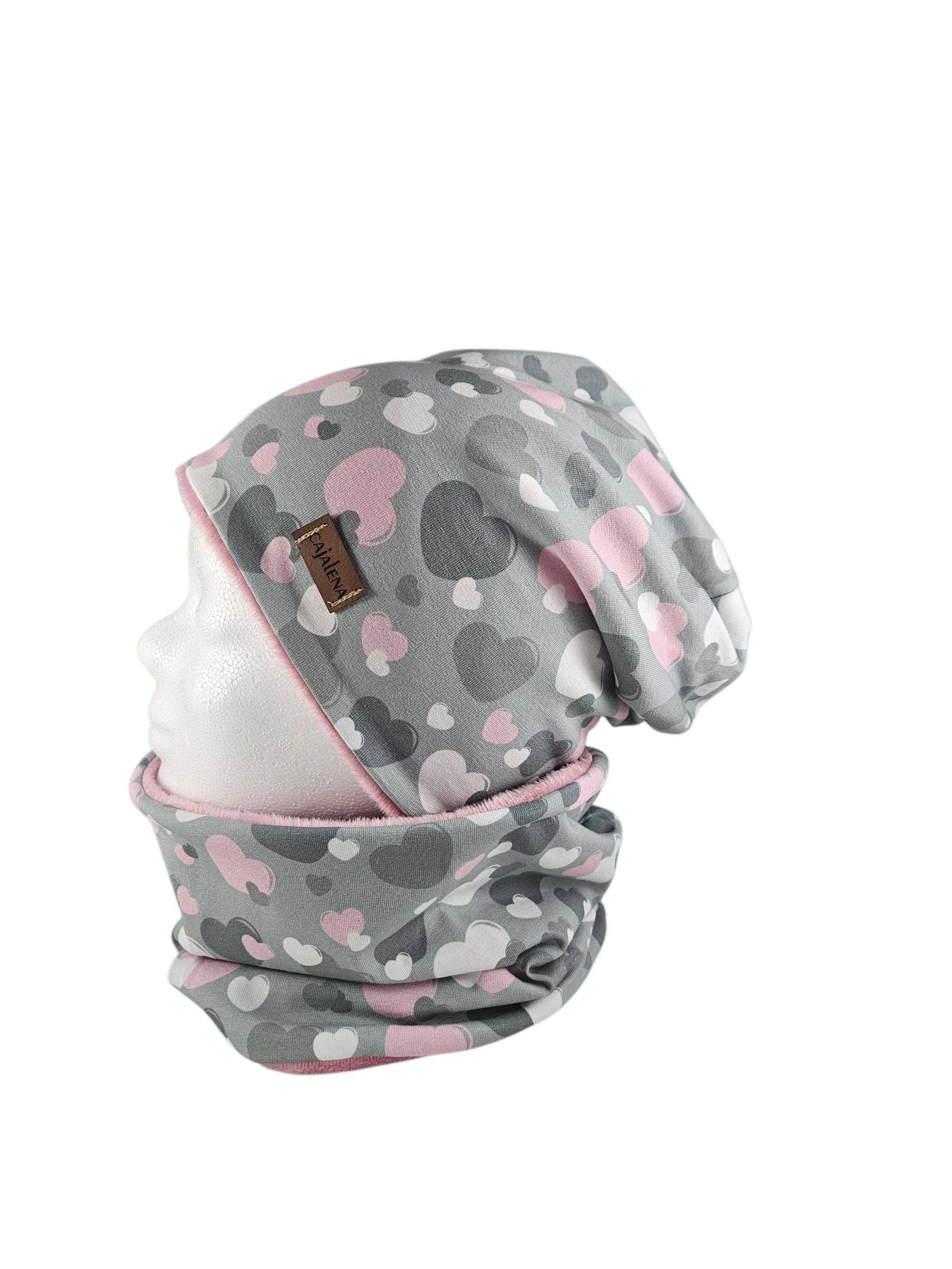 Herzchen Grau, Set Beanie Mit Passenden Loopschal Oder Einzeln, Übergangszeit Winter, Set Solo, Geschenke Für Weihnachten, Herbst von CaJaLenaDesign