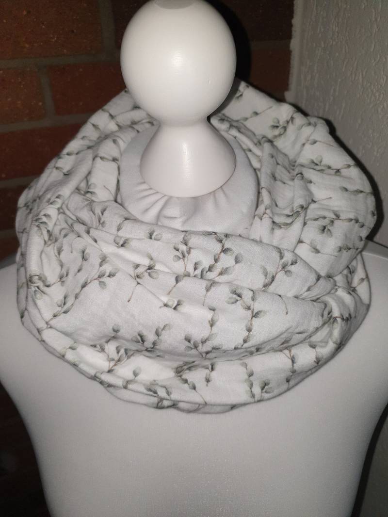 Musselin Loop Loopschal Schal Schlauchschal Wendeschal Sommerschal Grau Weiß Grün Eukalyptus von CaJaLenaDesign