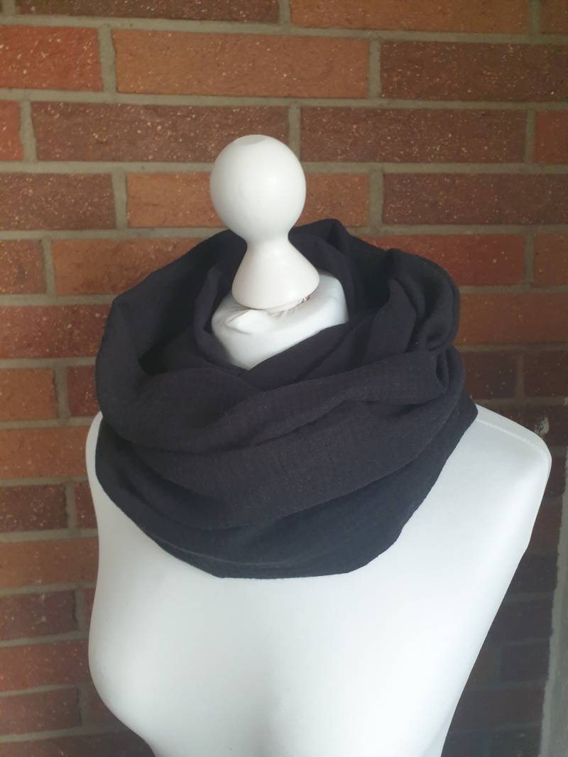 Musselin Loop Loopschal Schal Schlauchschal Wendeschal Sommerschal Schwarz Uni von CaJaLenaDesign