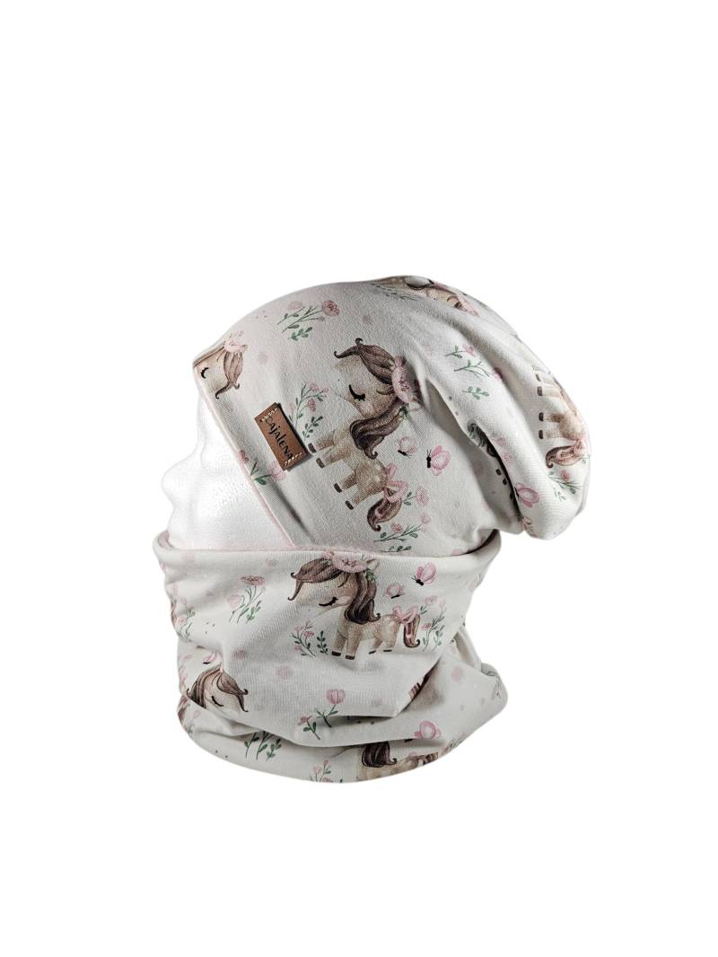 Pferd Rosa, Set Beanie Mit Passenden Loopschal Oder Einzeln, Übergangszeit Winter, Solo, Geschenke Für Weihnachten von CaJaLenaDesign