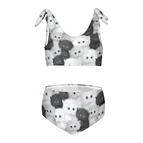 CaTaKu Mädchen Badeanzüge Niedliche Persische Katze Bademode Zweiteiliges Bikini Set Tankini Badeanzug für Mädchen Größe 3T-10T, Mehrfarbig, 3 Jahre von CaTaKu