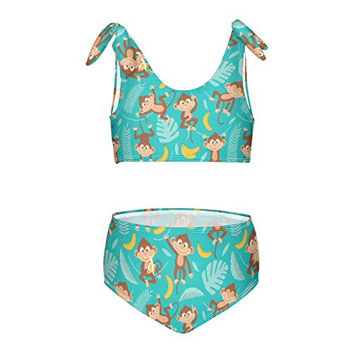 CaTaKu Mädchen Tankinis Zweiteilige Badeanzüge Affe Blau Tropische Bademode Bikini Badeanzug Set für 3-10 Jahre, Mehrfarbig, 3 Jahre von CaTaKu