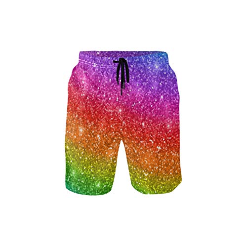 CaTaKu Regenbogen-Glitzer-Galaxie-Badehose, Strand-Shorts, Sommer-Board-Anzüge, schnell trocknendes Mesh-Futter für Männer zum Schwimmen und Baden - mehrfarbig - XX-Large von CaTaKu