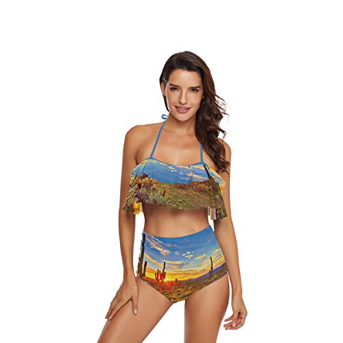 CaTaKu Sunset Desert Scene Bikini Set Sommer Bademode Badeanzug Ozean Strand Badeanzüge für Teenager Mädchen Damen - mehrfarbig - X-Large von CaTaKu