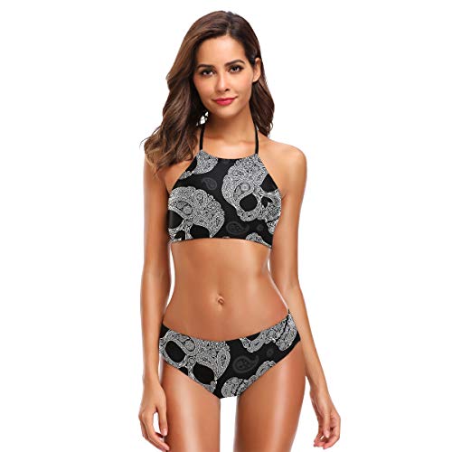 CaTaKu Vintage-Bikini-Set mit Totenkopf-Motiv, Badeanzug, Strandanzug, Badeanzüge für Teenager, Mädchen, Damen - mehrfarbig - Large von CaTaKu