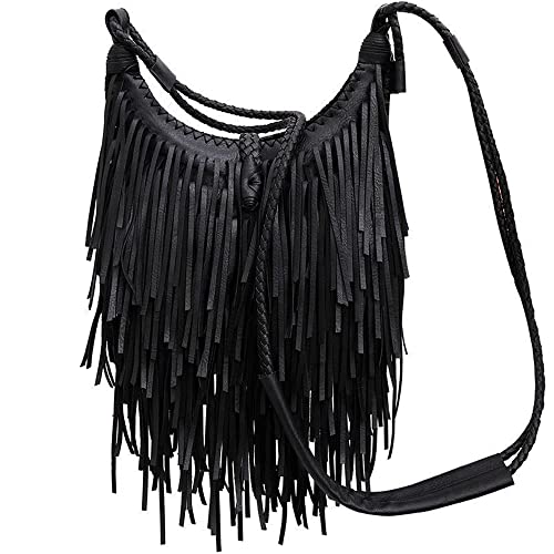 Caalaay Frauen Fransen Geldbörse Handtaschen Vegane Leder Crossbody Tasche Vintage/Stilvolle Quaste Umhängetasche Satchel Tote Hobo Tasche für Mädchen-Braun von Caalaay