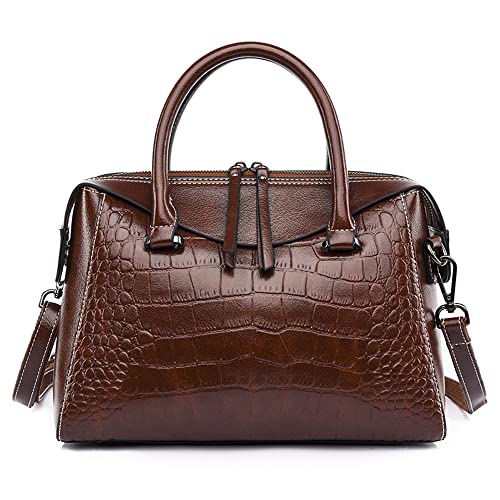 Caalaay Handtaschen und Geldbörse für Frauen Krokodil Muster Öl Wachs Kunstleder Satchel Tote Bags Top Griff Handtasche Umhängetasche von Caalaay