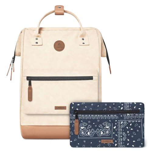 Cabaïa - Adventurer Rucksack Andenne Maxi 23L - Wasserabweisend - Laptopfach bis zu 15 Zoll - 2 Vordertaschen - vegan zertifiziert - Rucksack für Reisen und Arbeit, Damen & Herren - Beige von Cabaïa