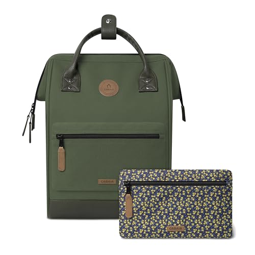 Cabaïa - Adventurer Rucksack Seoul Medium 18L - Wasserabweisend - Gepolstertes Laptopfach bis zu 13 Zoll - 2 austauschbare Vordertaschen - PETA vegan - Rucksack für Damen & Herren - Grün von Cabaïa