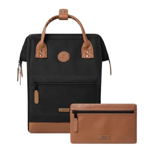 Cabaïa - Adventurer Rucksack Cologne Medium 18L - Wasserabweisend - Laptopfach bis zu 13 Zoll - 2 Vordertaschen - vegan zertifiziert - Rucksack für Reisen und Arbeit, Damen & Herren - Schwarz von Cabaïa