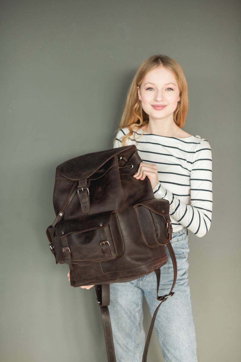 Handgemachter Brauner Lederrucksack Großer Lederrucksack von CabbageLeather