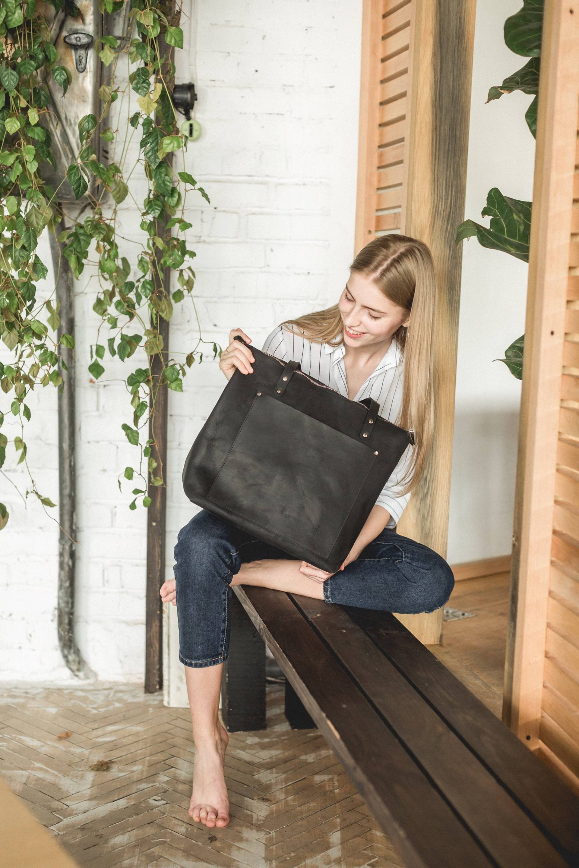 Leder Tragetasche Mit Reißverschluss Große Schultertasche von CabbageLeather