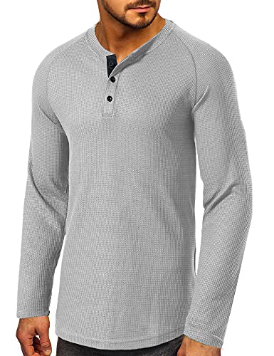 Cabeen Herren Langarmshirt Henley T-Shirt Knopfleiste Langarm mit Grandad-Ausschnitt von Cabeen