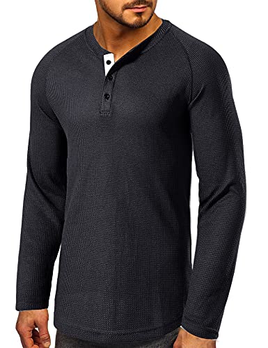 Cabeen Herren Langarmshirt Henley T-Shirt Knopfleiste Langarm mit Grandad-Ausschnitt von Cabeen