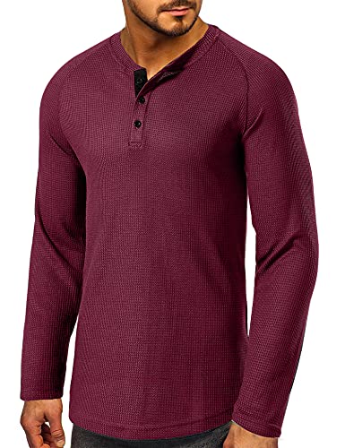 Cabeen Herren Langarmshirt Henley T-Shirt Knopfleiste Langarm mit Grandad-Ausschnitt von Cabeen