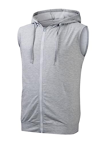 Cabeen Herren Sport Kapuzenjacke Tank Top Kapuzenpullover Gym Fitness Ärmelloser Hoodie Muskelshirt mit Reißverschluss von Cabeen