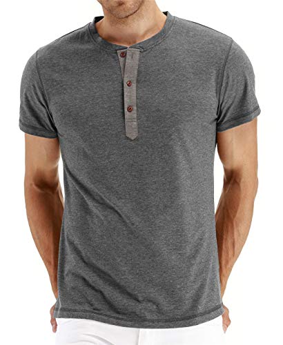 Cabeen Herren T-Shirt Kurzarm Henley-Shirts mit Grandad-Ausschnitt Casual Hawaii Kurzarmshirt von Cabeen