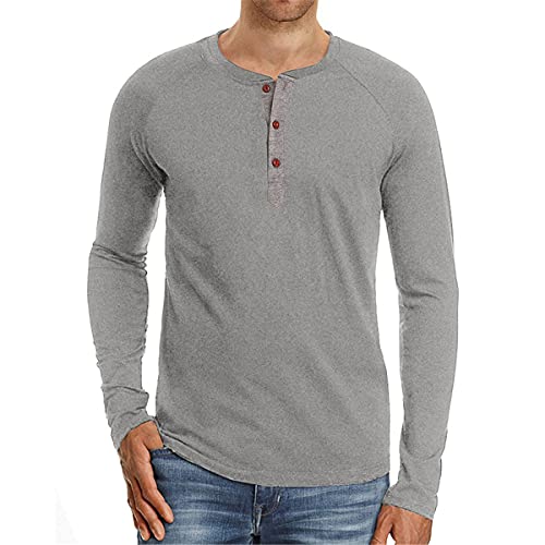 Cabeen Langarmshirt Herren Longsleeve Henley Shirt Knopfleiste Baumwolle mit Grandad-Ausschnitt von Cabeen