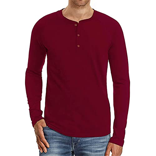 Cabeen Langarmshirt Herren Longsleeve Henley Shirt Knopfleiste Baumwolle mit Grandad-Ausschnitt von Cabeen