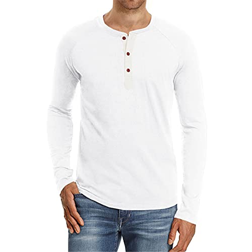 Cabeen Langarmshirt Herren Longsleeve Henley Shirt Knopfleiste Baumwolle mit Grandad-Ausschnitt von Cabeen