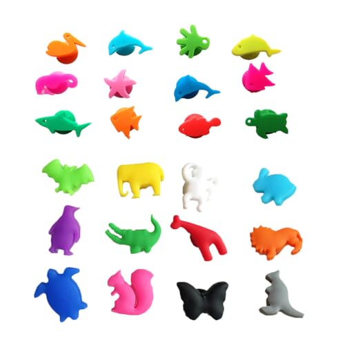 24pcs Glasmarker Silikon Weinglasmarkierer Meerestiere Landtiere Miniatur Tiere Saugnapf Marker für Glas Tasse Weinglas Becher Party Trinkbecher Zufällige Farbe von Cabilock