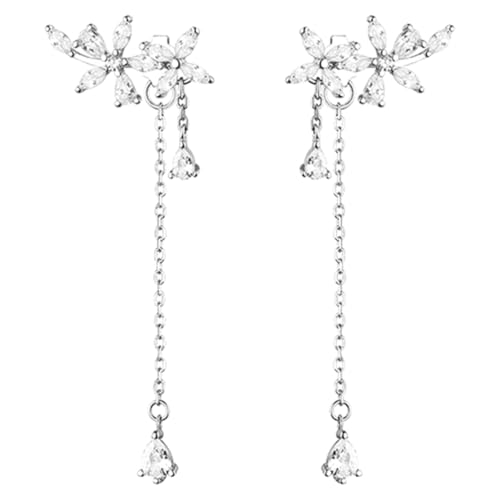 Cabilock 1 Paar Vintage-Kristallohrringe – lange Strass-Kette, baumelnde Ohrringe, Hochzeitsblumen-Kronleuchter, Statement-Quastenschmuck für Frauen und Mädchen von Cabilock