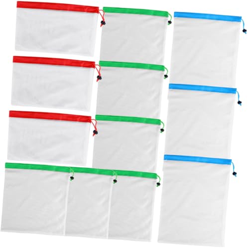 Cabilock 12 Stück Teiliges Wiederverwendbare Netztaschen aus Robustem Polyester mit Kordelzug Vielseitige Aufbewahrungstaschen für Obst Gemüse und Tägliche Kleinteile Leicht Waschbar und von Cabilock