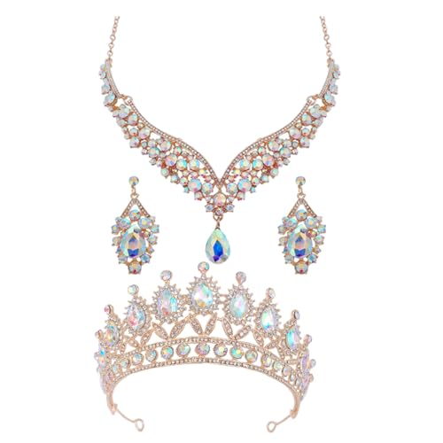 Cabilock 1Satz Braut Schmuckset mit Krone Halskette und Ohrringen Schillernder Hochzeits Schmuck für Frauen Brautjungfern und Besondere Anlässe Design mit Strass von Cabilock