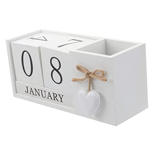 Cabilock 1stk Kreativer Kalender Stifthalter Desktop-blockkalender Stifthalter Für Schreibtisch-Organizer Manueller Kalender Aus Holz Tischplatte Bartheke Weiß Hölzern Veranstalter Büro von Cabilock