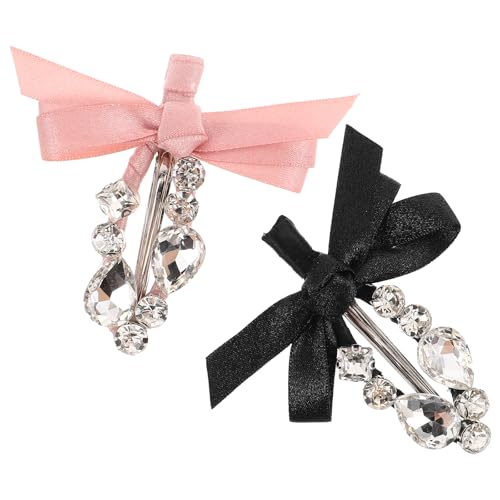 Cabilock 2 Haarspangen mit Schleife: Modisches Kopfbedeckungs-Accessoire für Damen mit Schleife – seitliche Haarspangen mit Strass-Entenschnabel für seitliches -Haarstyling von Cabilock
