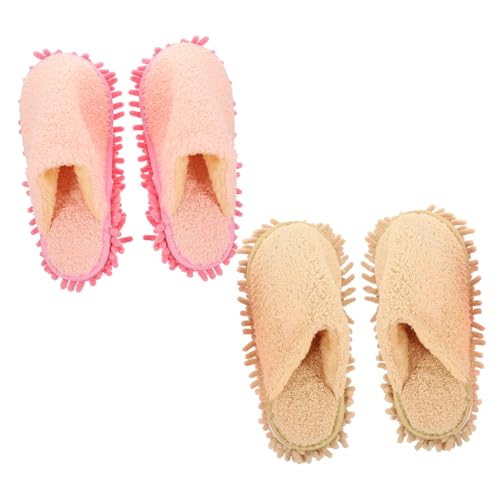 Cabilock 2 Paare Praktische Waschbare Wischhausschuhe mit Rutschfester Sohle Winterliche Gefütterte Mop pantoffeln für Hausreinigung Staub Tierhaaraufnahme für Damen und Herren von Cabilock