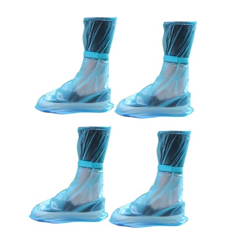 Cabilock 2 Paare wasserdichte rutschfeste High Tube Schuhüberzieher aus Transparentem PVC Strapazierfähiger Schutz für Outdoor XL Passend für Schuhgröße Blau von Cabilock